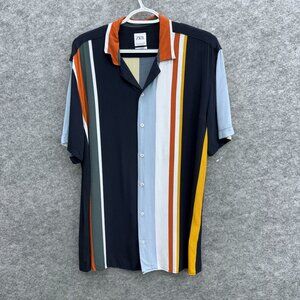 ZARA Men's Multicolor Vertical Striped Short Sleeve Shirt Size L Designer Preppy